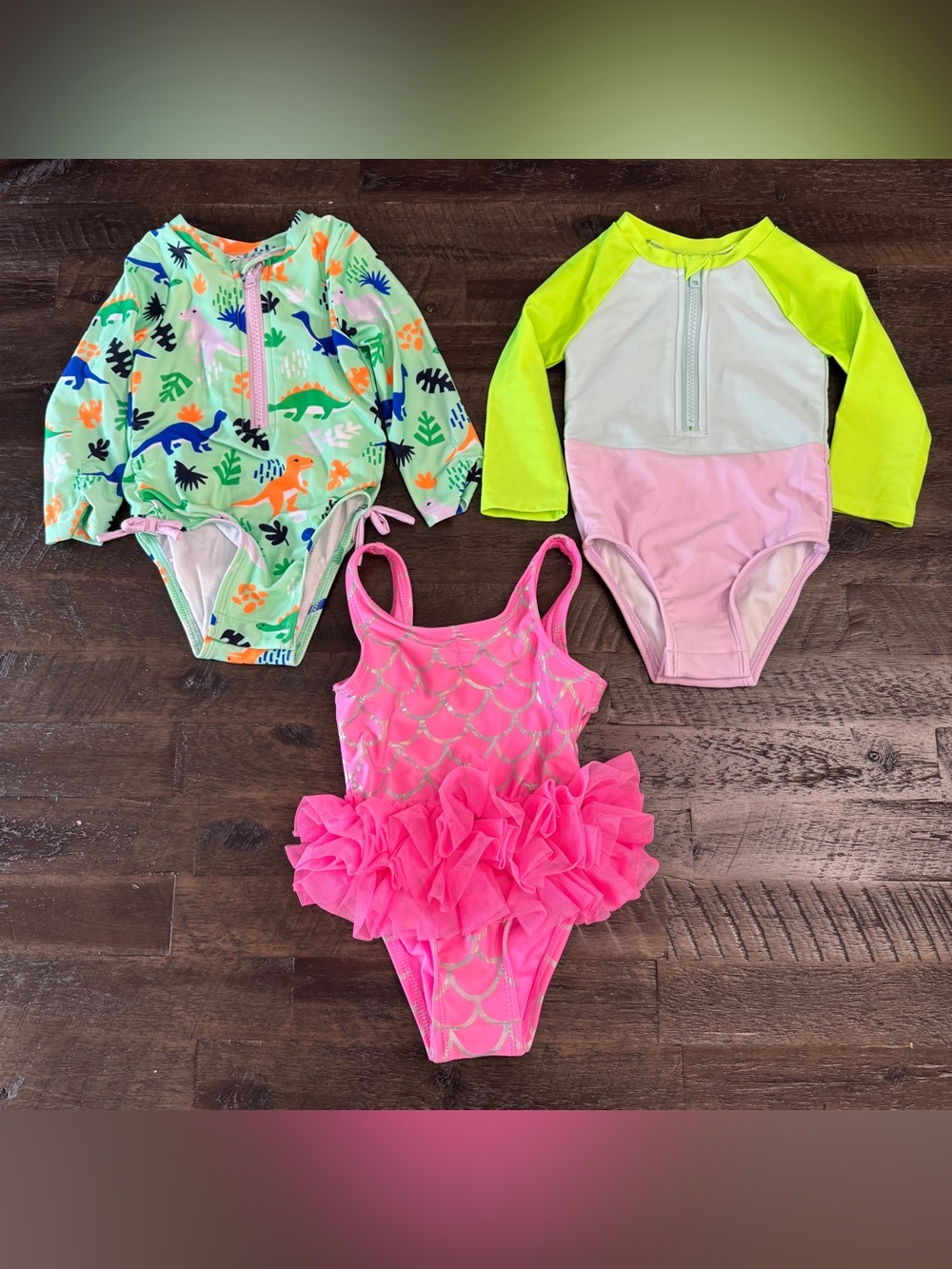 12m Cat & Jack Baby Girl Swimsuit Lot Snap Crotch Rash Guards Mermaid Tutu Dino